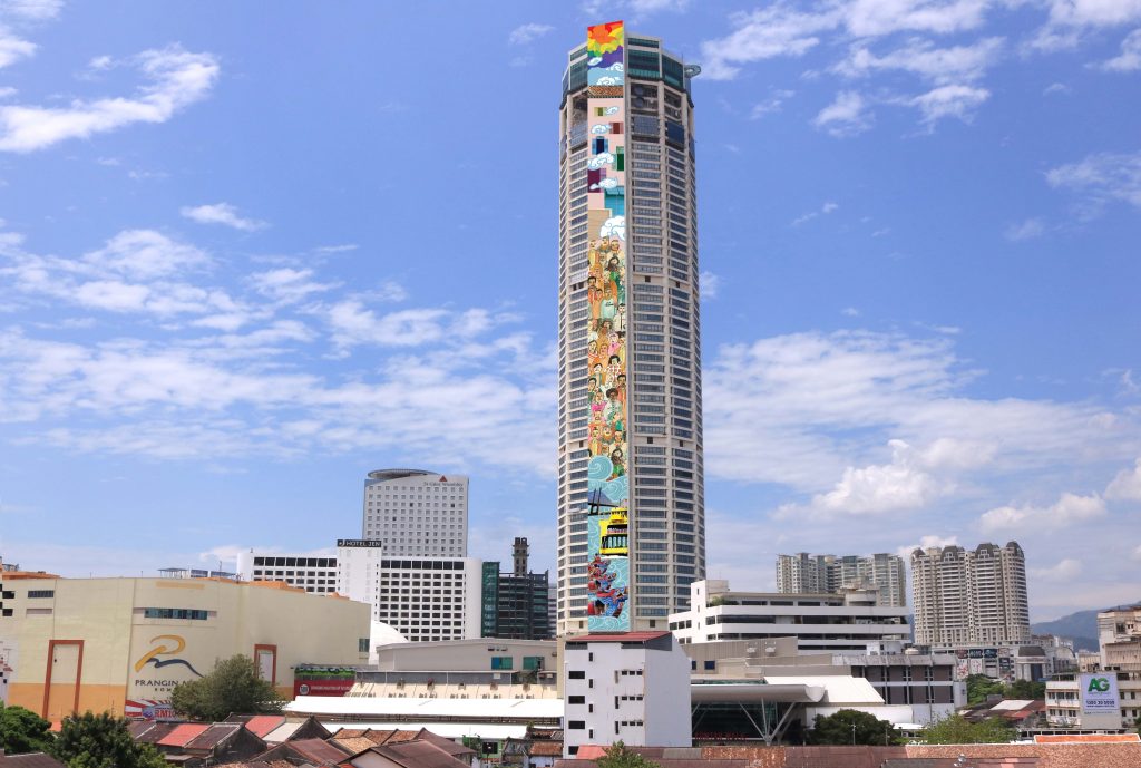 Komtar with mural